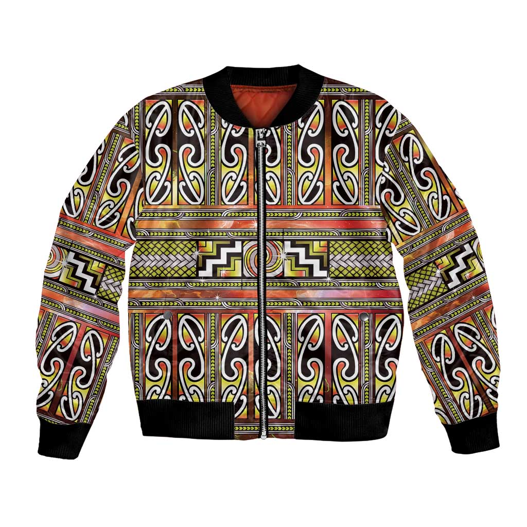 Maori Matariki Bomber Jacket Yellow Galaxy Aesthetic Koru Art LT01 Unisex Yellow - Polynesian Pride