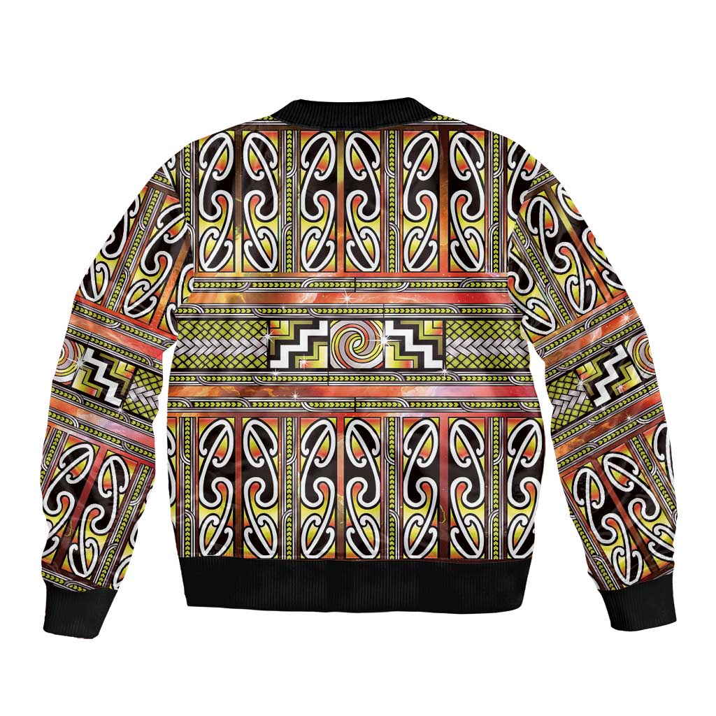 Maori Matariki Bomber Jacket Yellow Galaxy Aesthetic Koru Art LT01 - Polynesian Pride