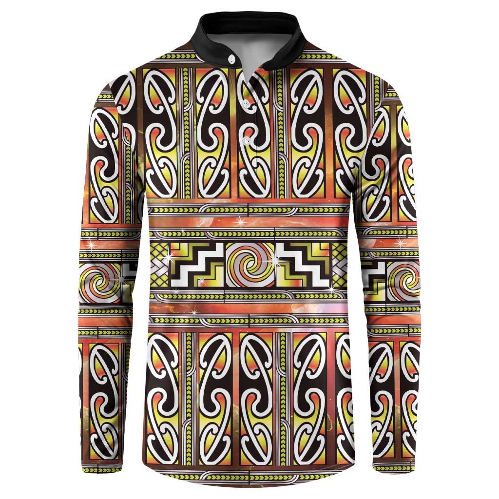 Maori Matariki Button Sweatshirt Yellow Galaxy Aesthetic Koru Art LT01 Yellow - Polynesian Pride