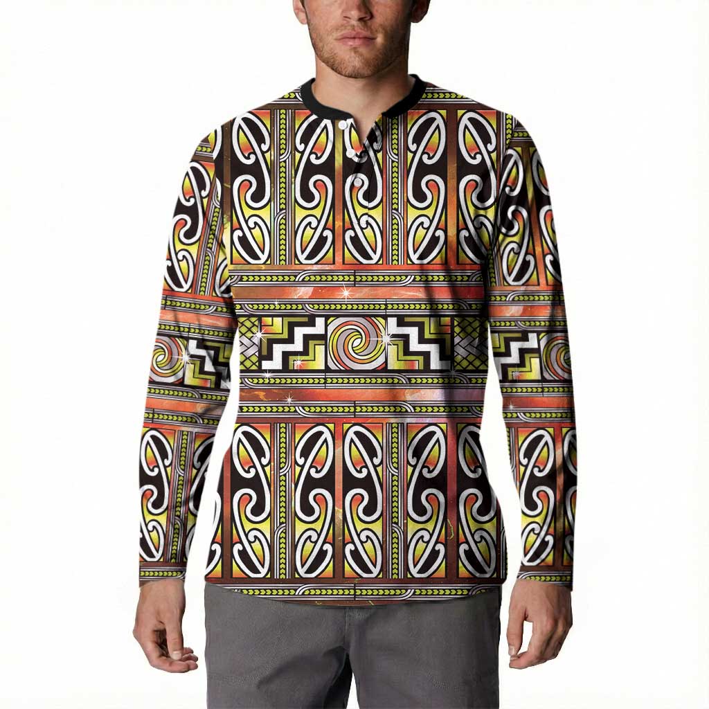 Maori Matariki Button Sweatshirt Yellow Galaxy Aesthetic Koru Art LT01 - Polynesian Pride