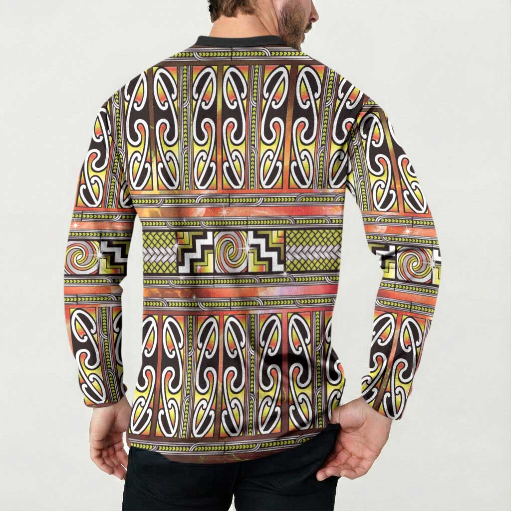 Maori Matariki Button Sweatshirt Yellow Galaxy Aesthetic Koru Art LT01 - Polynesian Pride