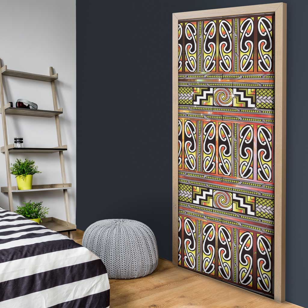 Maori Matariki Door Cover Yellow Galaxy Aesthetic Koru Art LT01 - Polynesian Pride
