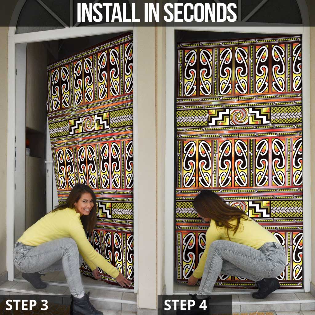 Maori Matariki Door Cover Yellow Galaxy Aesthetic Koru Art LT01 - Polynesian Pride