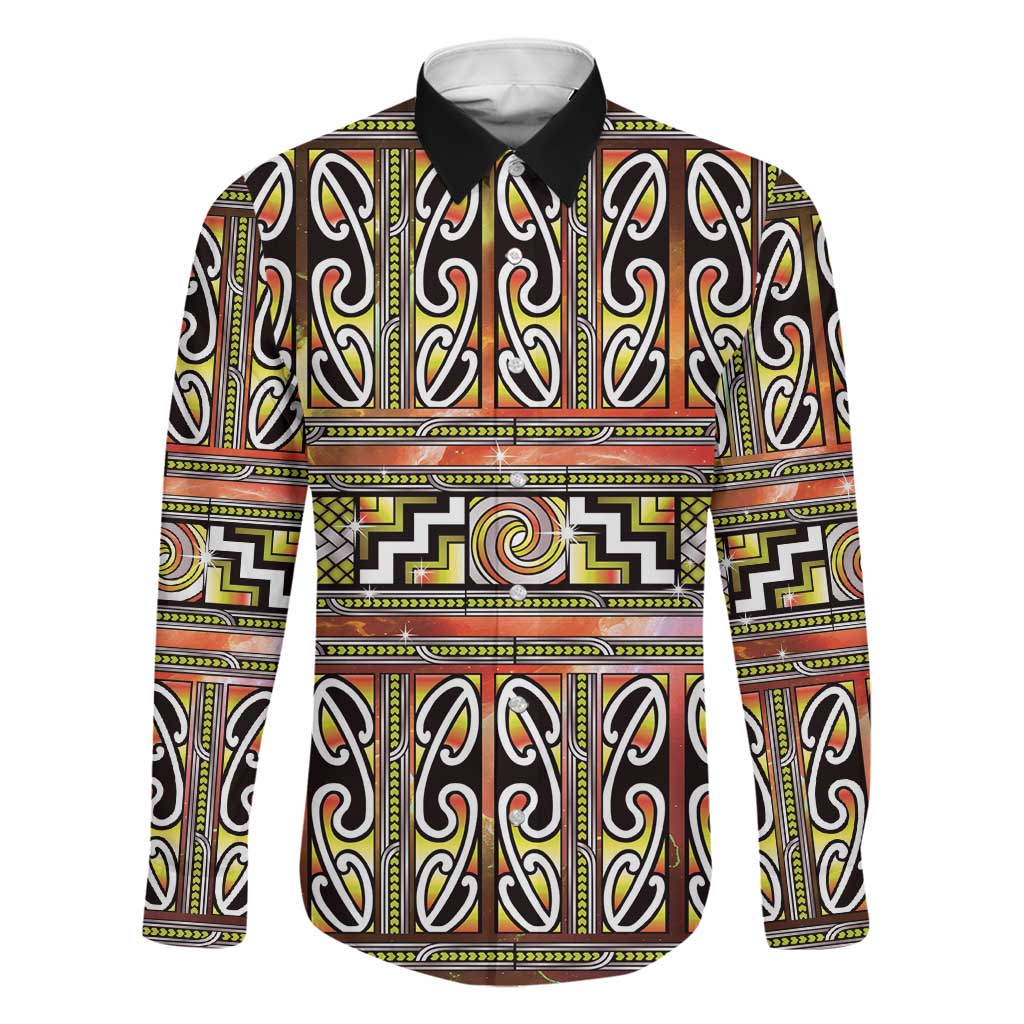 Maori Matariki Family Matching Mermaid Dress and Hawaiian Shirt Yellow Galaxy Aesthetic Koru Art LT01 Dad's Shirt - Long Sleeve Yellow - Polynesian Pride