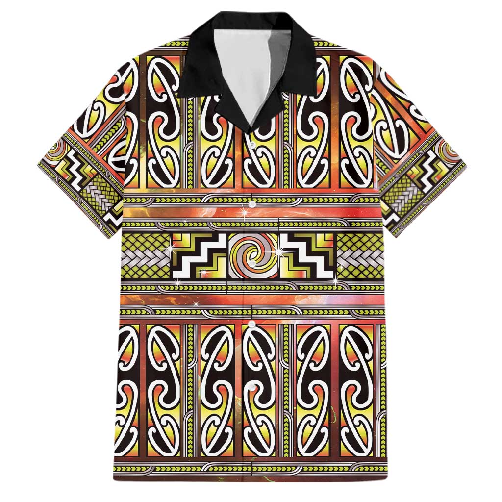 Maori Matariki Family Matching Off Shoulder Short Dress and Hawaiian Shirt Yellow Galaxy Aesthetic Koru Art LT01 Dad's Shirt - Short Sleeve Yellow - Polynesian Pride