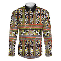 Maori Matariki Family Matching Tank Maxi Dress and Hawaiian Shirt Yellow Galaxy Aesthetic Koru Art LT01 Dad's Shirt - Long Sleeve Yellow - Polynesian Pride
