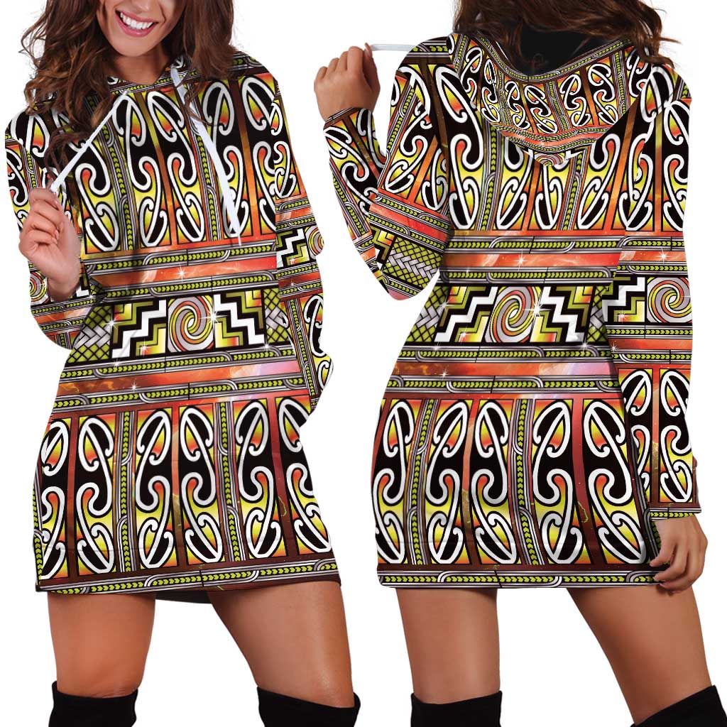 Maori Matariki Hoodie Dress Yellow Galaxy Aesthetic Koru Art LT01 - Polynesian Pride