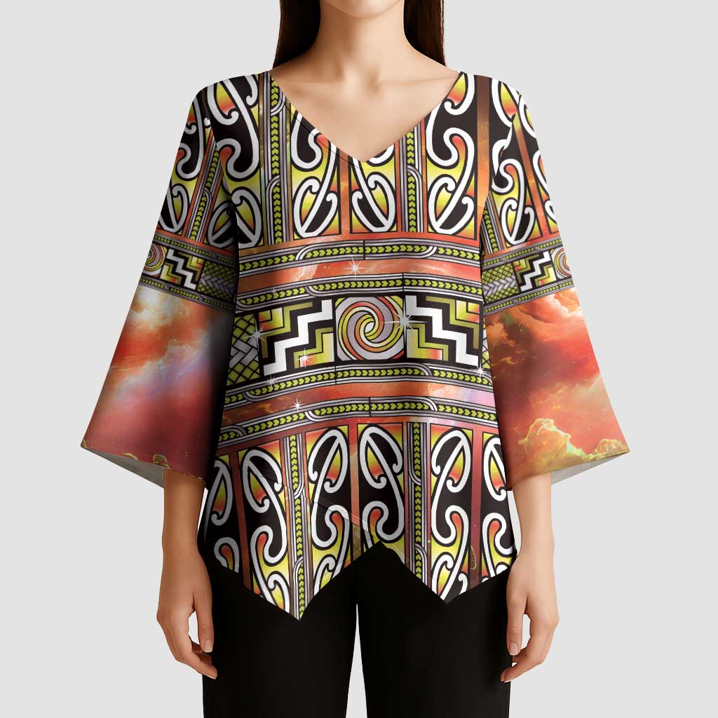 Maori Matariki Kimono Sleeve Blouse Yellow Galaxy Aesthetic Koru Art LT01 - Polynesian Pride
