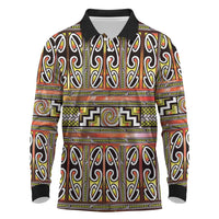 Maori Matariki Long Sleeve Polo Shirt Yellow Galaxy Aesthetic Koru Art LT01 Yellow - Polynesian Pride