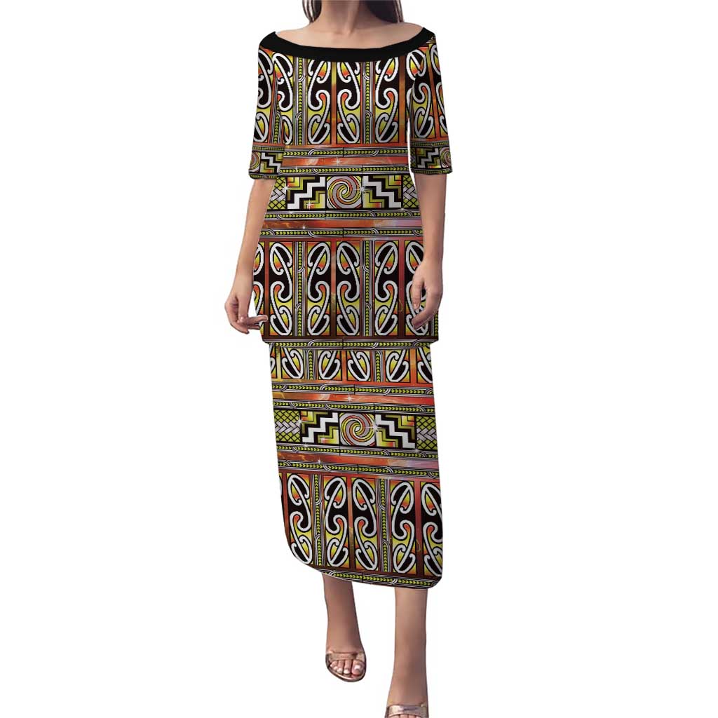 Maori Matariki Puletasi Yellow Galaxy Aesthetic Koru Art LT01 Long Dress Yellow - Polynesian Pride