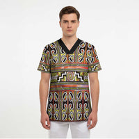 Maori Matariki Scrub Top Yellow Galaxy Aesthetic Koru Art LT01 - Polynesian Pride