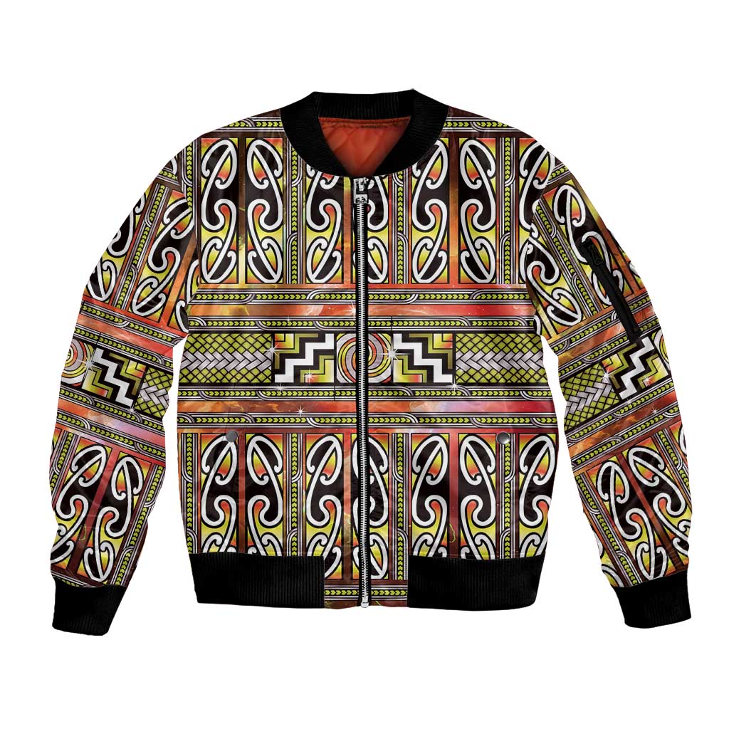 Maori Matariki Sleeve Zip Bomber Jacket Yellow Galaxy Aesthetic Koru Art LT01 Unisex Yellow - Polynesian Pride