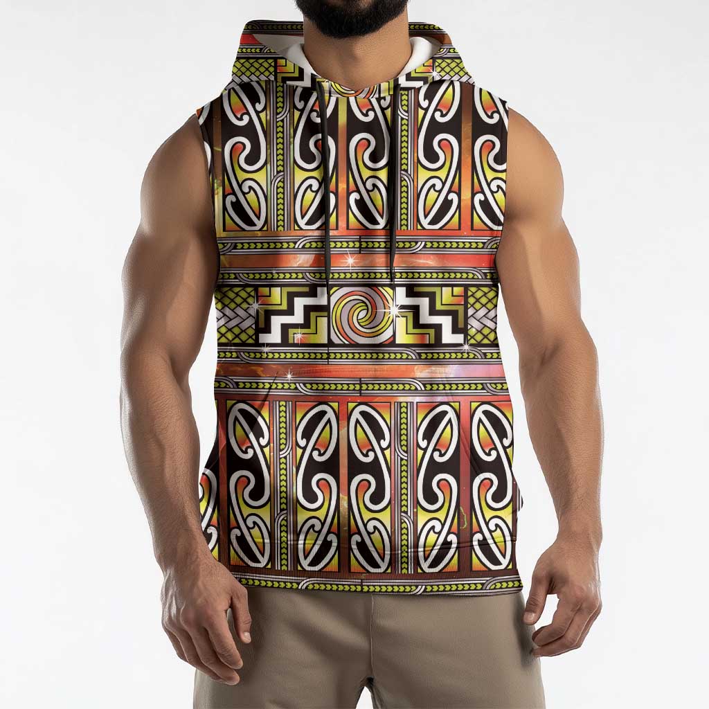 Maori Matariki Sleeveless Hoodie Yellow Galaxy Aesthetic Koru Art LT01 - Polynesian Pride