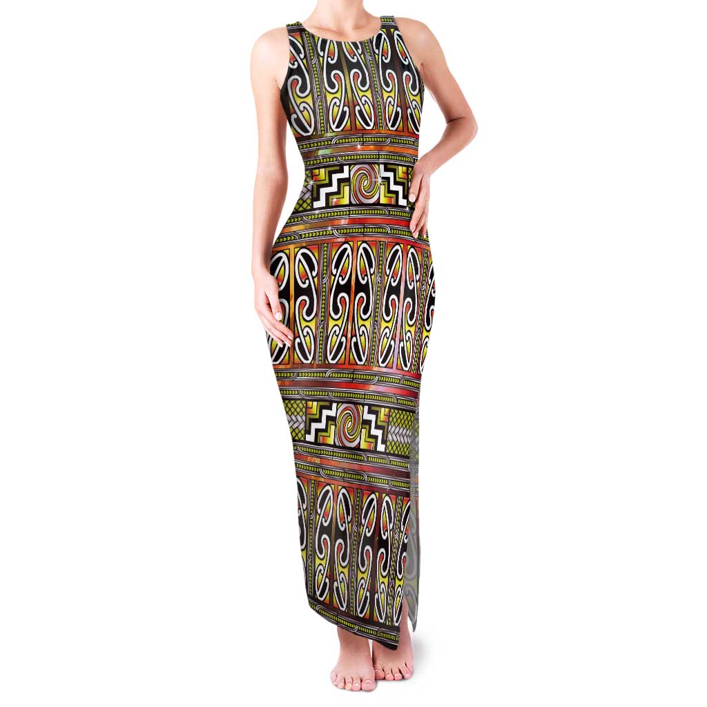Maori Matariki Tank Maxi Dress Yellow Galaxy Aesthetic Koru Art LT01 Women Yellow - Polynesian Pride