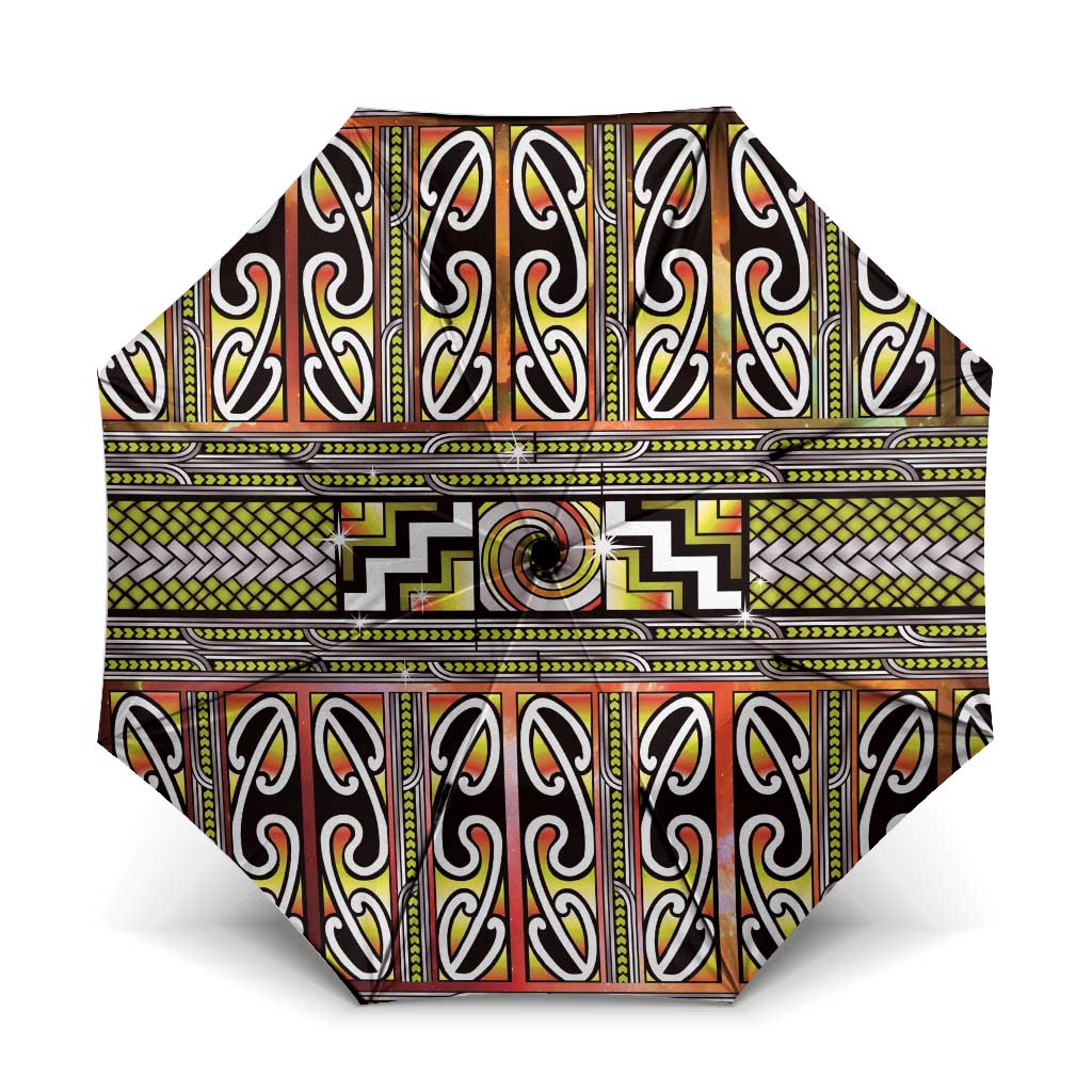 Maori Matariki Umbrella Yellow Galaxy Aesthetic Koru Art LT01 One Size Folded 11.42 inch Opened Diameter 37.4 inch Yellow - Polynesian Pride