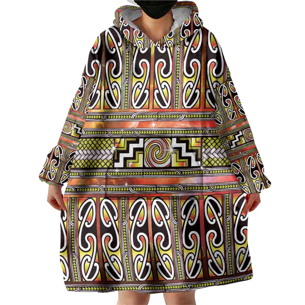 Maori Matariki Wearable Blanket Hoodie Yellow Galaxy Aesthetic Koru Art LT01 - Polynesian Pride