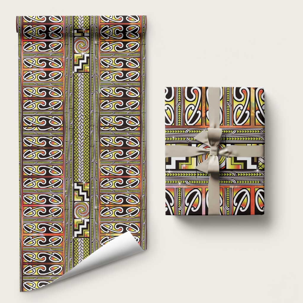 Maori Matariki Wrapping Paper Yellow Galaxy Aesthetic Koru Art LT01 58" × 23" Yellow - Polynesian Pride