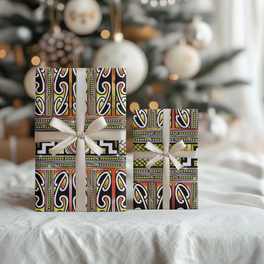 Maori Matariki Wrapping Paper Yellow Galaxy Aesthetic Koru Art LT01 - Polynesian Pride