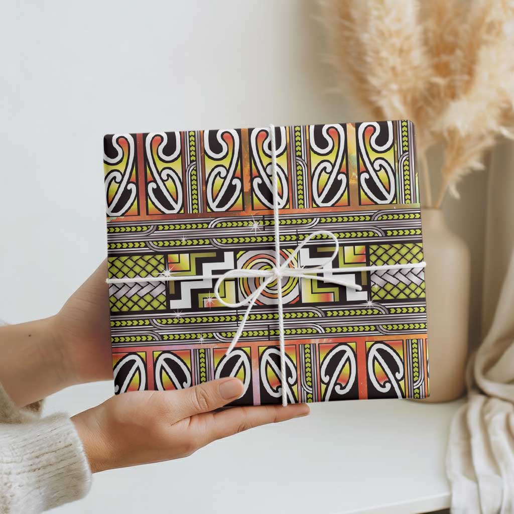 Maori Matariki Wrapping Paper Yellow Galaxy Aesthetic Koru Art LT01 - Polynesian Pride