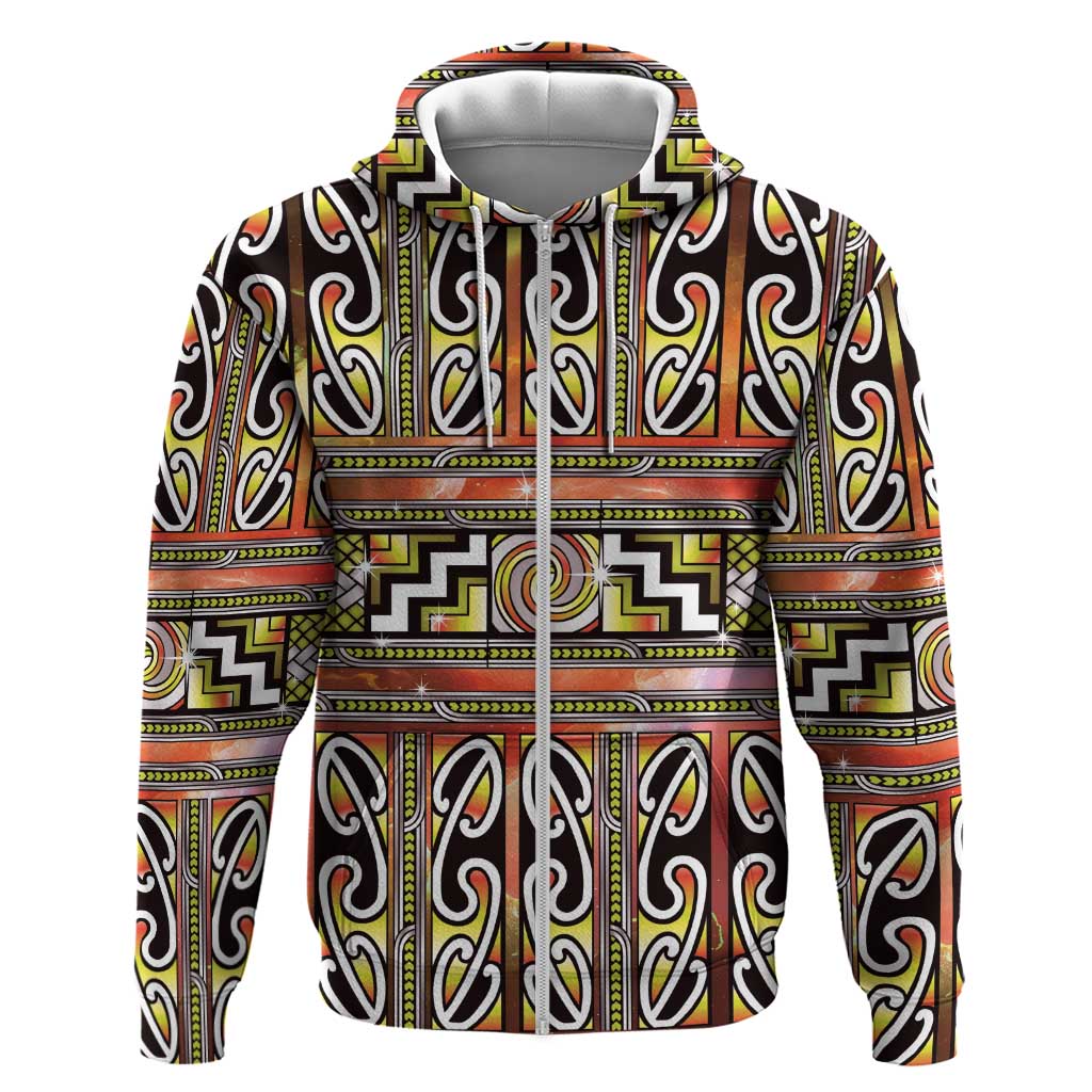 Maori Matariki Zip Hoodie Yellow Galaxy Aesthetic Koru Art LT01 Zip Hoodie Yellow - Polynesian Pride