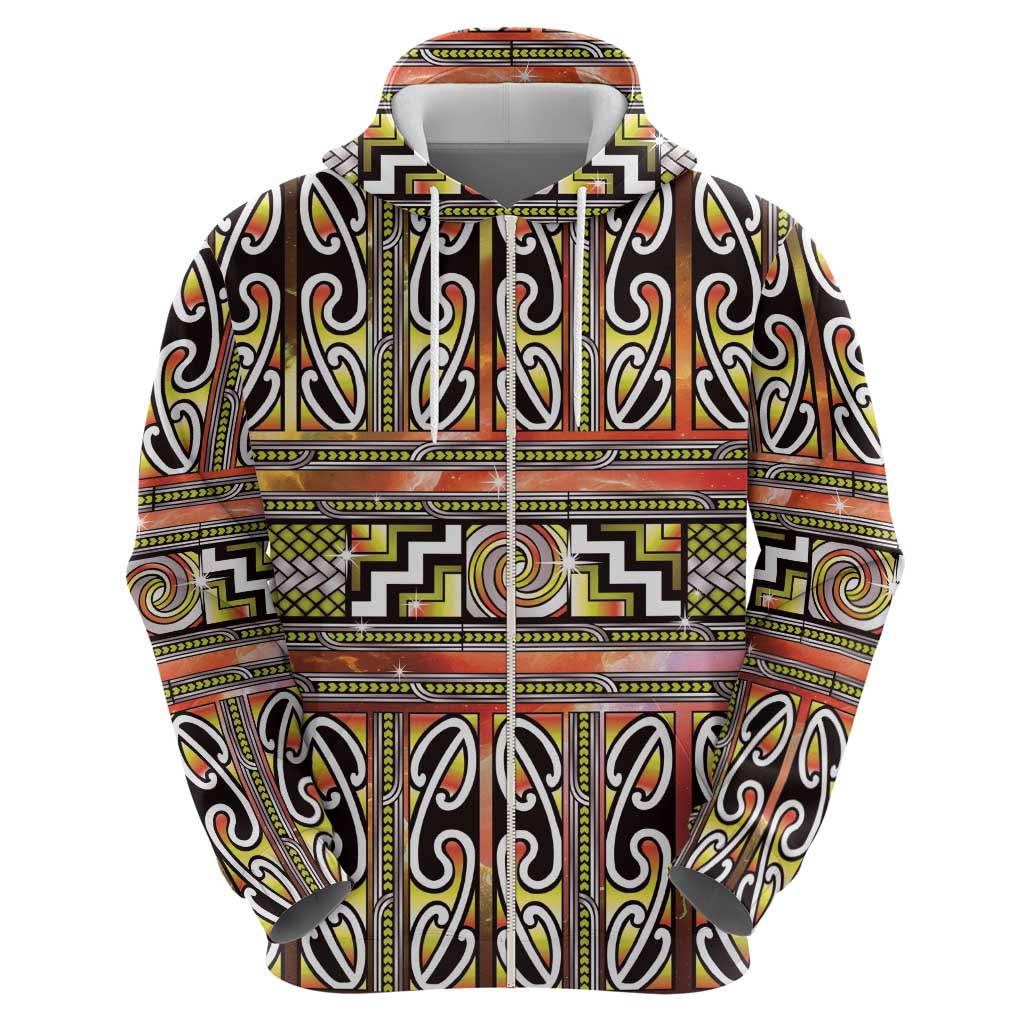 Maori Matariki Zip Hoodie Yellow Galaxy Aesthetic Koru Art LT01 - Polynesian Pride