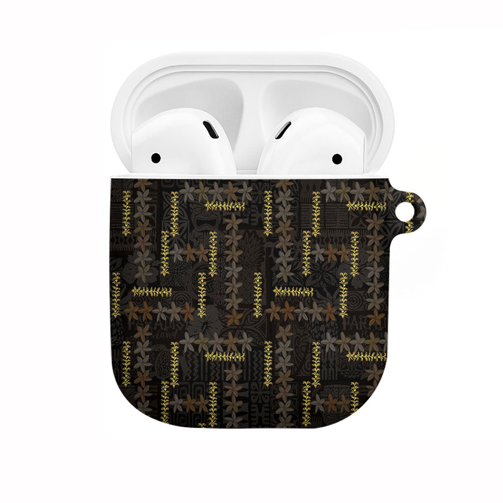 Hawaii Brown Plumeria Lei Black AirPods Case Frangipani Floral Heritage Art LT01 Black - Polynesian Pride