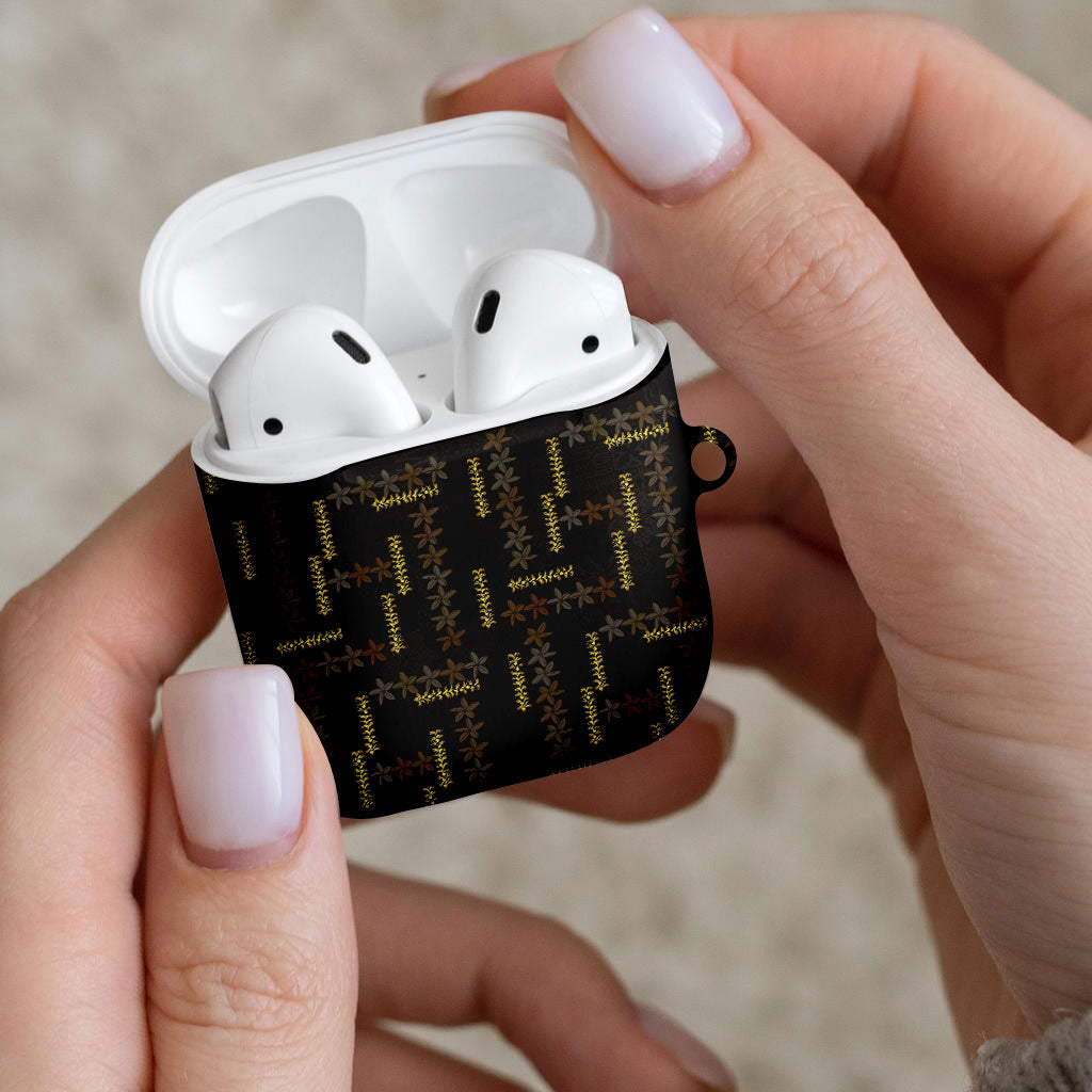 Hawaii Brown Plumeria Lei Black AirPods Case Frangipani Floral Heritage Art