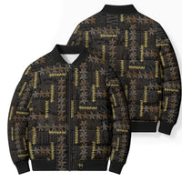Hawaii Brown Plumeria Lei Black Bomber Puffer Jacket Frangipani Floral Heritage Art LT01 - Polynesian Pride