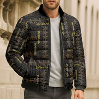 Hawaii Brown Plumeria Lei Black Bomber Puffer Jacket Frangipani Floral Heritage Art LT01 - Polynesian Pride