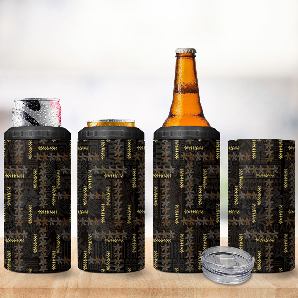 Hawaii Brown Plumeria Lei Black 4 in 1 Can Cooler Tumbler Frangipani Floral Heritage Art LT01 - Polynesian Pride