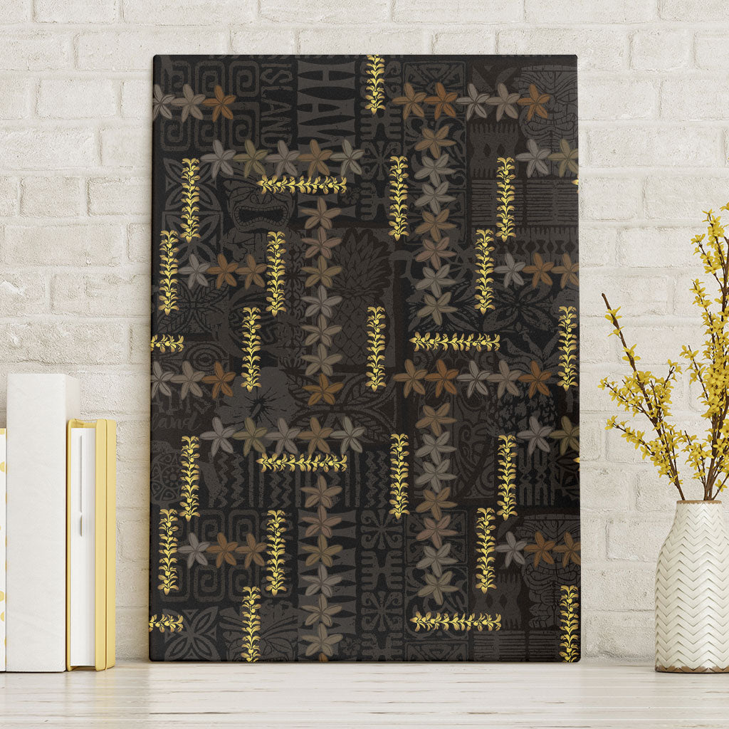 Hawaii Brown Plumeria Lei Black Canvas Wall Art Frangipani Floral Heritage Art LT01 Without Frame Black - Polynesian Pride