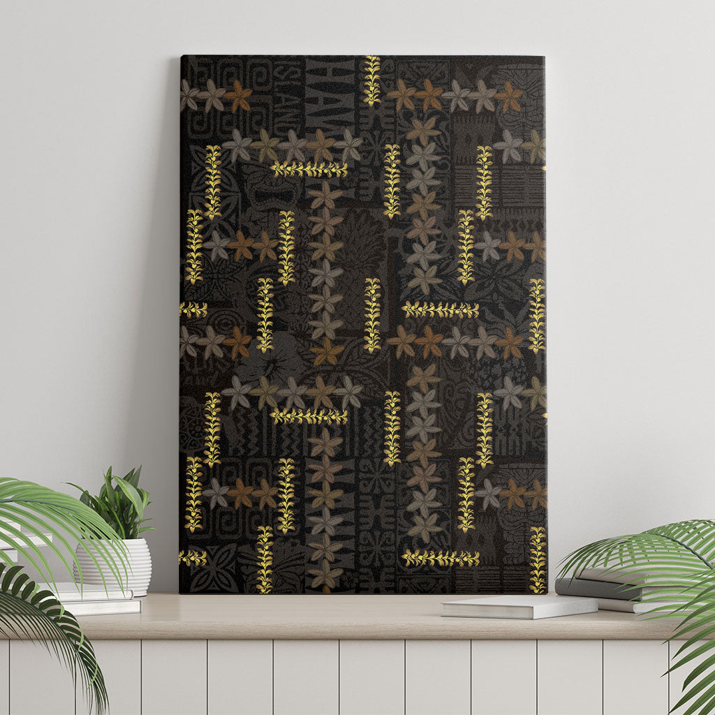 Hawaii Brown Plumeria Lei Black Canvas Wall Art Frangipani Floral Heritage Art