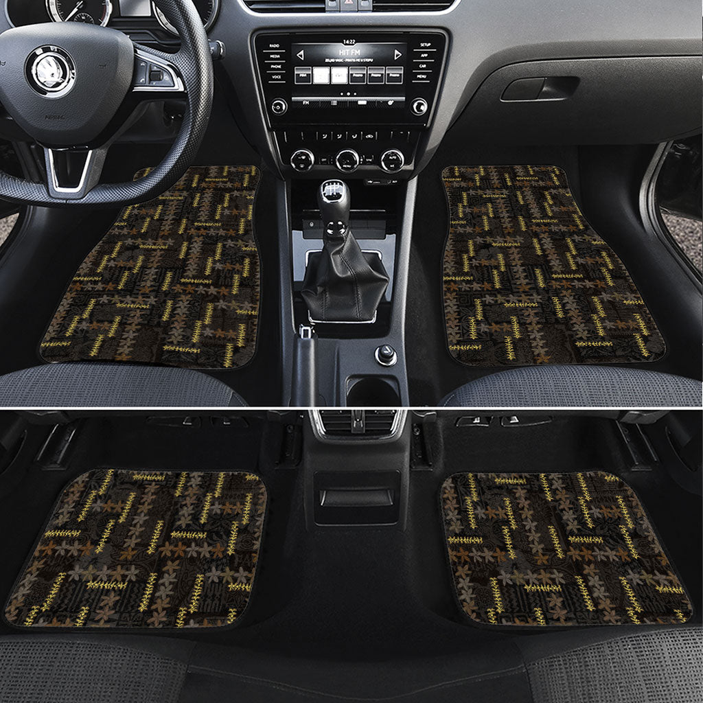 Hawaii Brown Plumeria Lei Black Car Mats Frangipani Floral Heritage Art LT01 Set 4pcs Black - Polynesian Pride