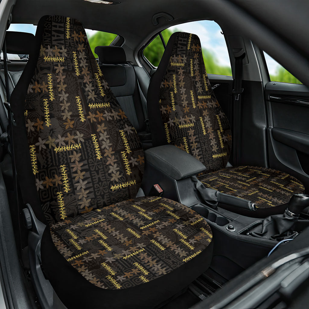 Hawaii Brown Plumeria Lei Black Car Seat Cover Frangipani Floral Heritage Art LT01 One Size Black - Polynesian Pride