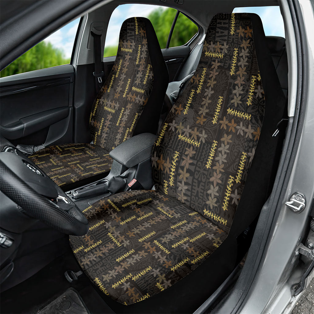 Hawaii Brown Plumeria Lei Black Car Seat Cover Frangipani Floral Heritage Art LT01 - Polynesian Pride