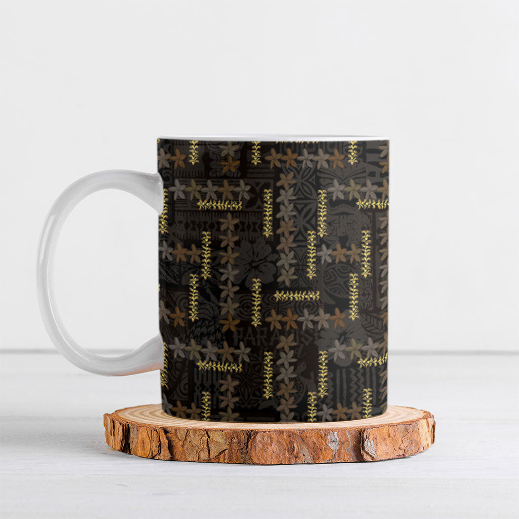 Hawaii Brown Plumeria Lei Black Ceramic Mug Frangipani Floral Heritage Art