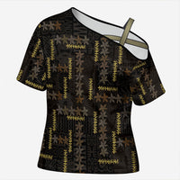 Hawaii Brown Plumeria Lei Black Cross Shoulder Shirt Frangipani Floral Heritage Art LT01 Female Black - Polynesian Pride