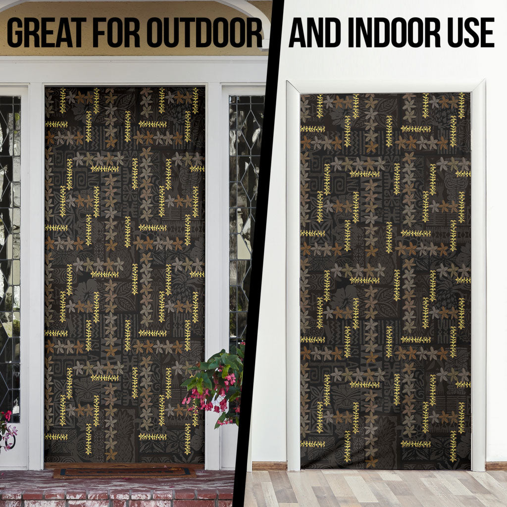 Hawaii Brown Plumeria Lei Black Door Cover Frangipani Floral Heritage Art LT01 - Polynesian Pride