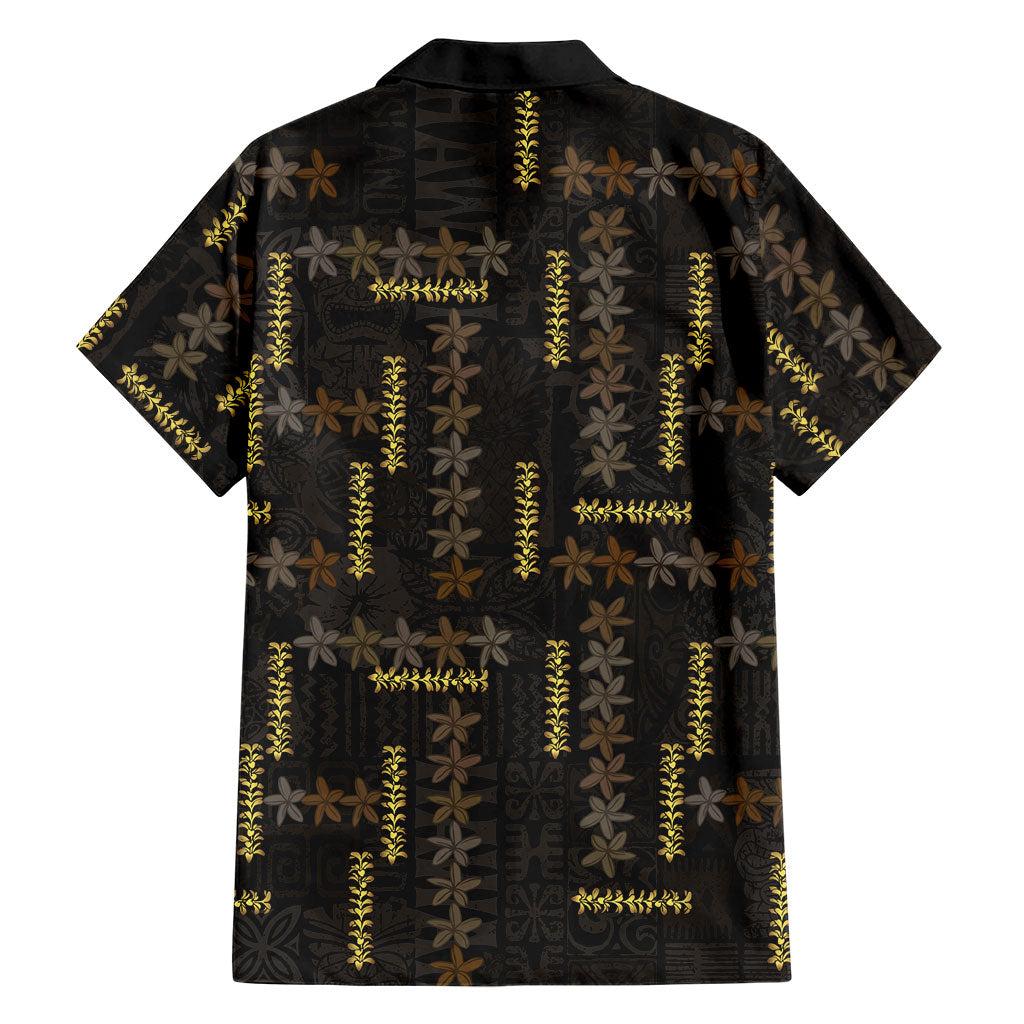 Hawaii Brown Plumeria Lei Black Family Matching Off Shoulder Maxi Dress and Hawaiian Shirt Frangipani Floral Heritage Art LT01 - Polynesian Pride
