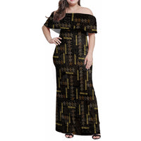Hawaii Brown Plumeria Lei Black Family Matching Off Shoulder Maxi Dress and Hawaiian Shirt Frangipani Floral Heritage Art LT01 Mom's Dress Black - Polynesian Pride