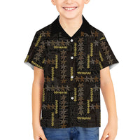 Hawaii Brown Plumeria Lei Black Family Matching Off Shoulder Maxi Dress and Hawaiian Shirt Frangipani Floral Heritage Art LT01 Son's Shirt Black - Polynesian Pride