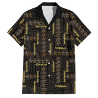 Hawaii Brown Plumeria Lei Black Family Matching Off Shoulder Short Dress and Hawaiian Shirt Frangipani Floral Heritage Art LT01 Dad's Shirt - Short Sleeve Black - Polynesian Pride