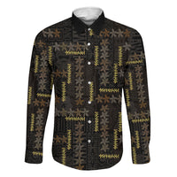 Hawaii Brown Plumeria Lei Black Family Matching Off Shoulder Short Dress and Hawaiian Shirt Frangipani Floral Heritage Art LT01 Dad's Shirt - Long Sleeve Black - Polynesian Pride