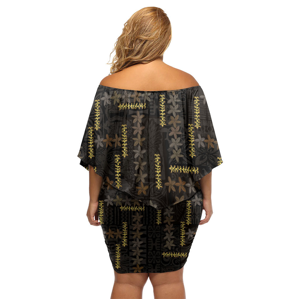 Hawaii Brown Plumeria Lei Black Family Matching Off Shoulder Short Dress and Hawaiian Shirt Frangipani Floral Heritage Art LT01 - Polynesian Pride