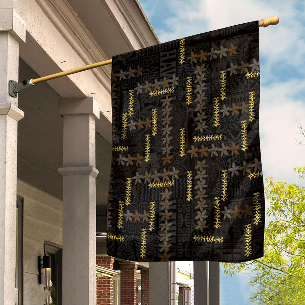 Hawaii Brown Plumeria Lei Black Garden Flag Frangipani Floral Heritage Art LT01 House Flag Black - Polynesian Pride