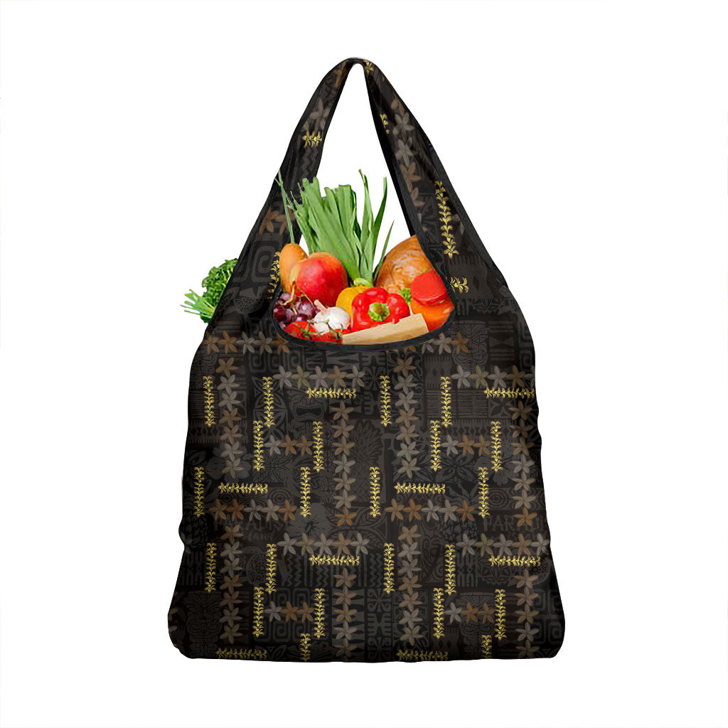 Hawaii Brown Plumeria Lei Black Grocery Bag Frangipani Floral Heritage Art LT01 1-pack One Size Black - Polynesian Pride