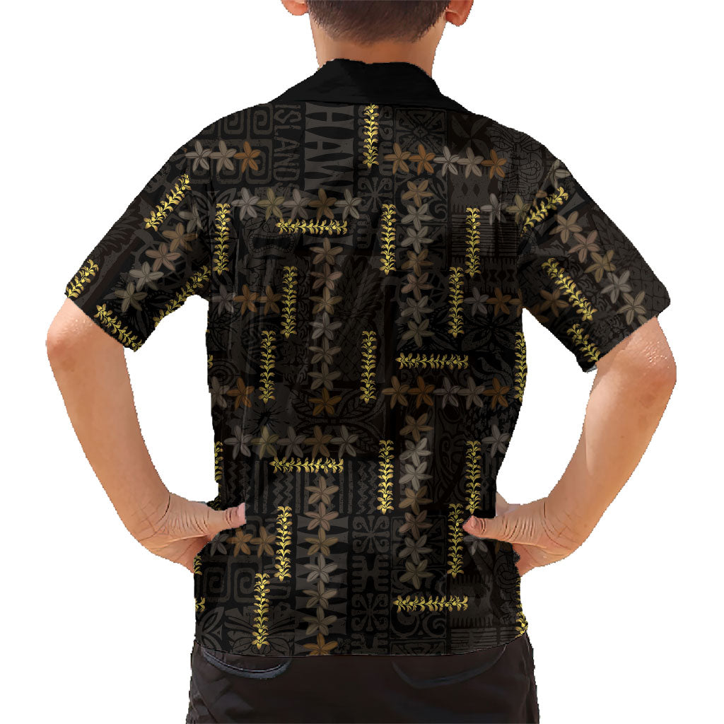 Hawaii Brown Plumeria Lei Black Hawaiian Shirt Frangipani Floral Heritage Art LT01 - Polynesian Pride