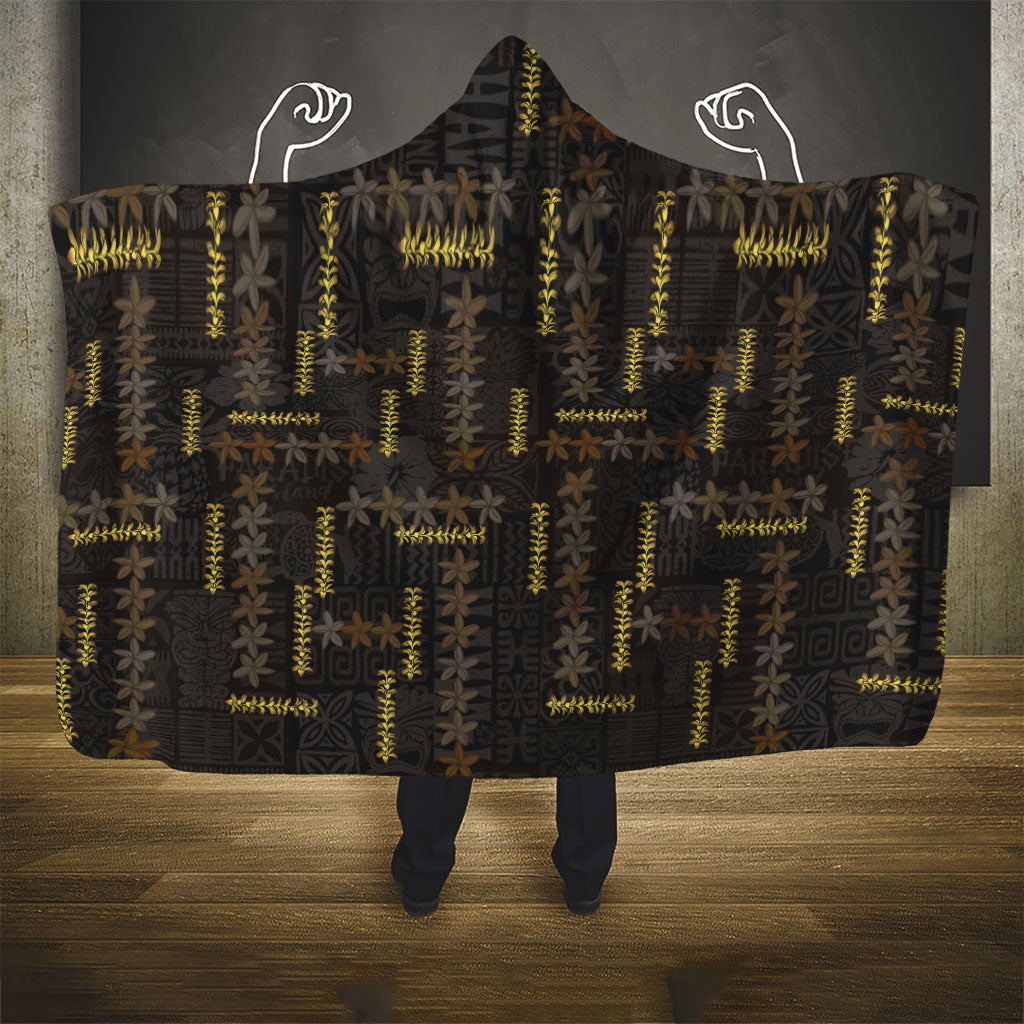 Hawaii Brown Plumeria Lei Black Hooded Blanket Frangipani Floral Heritage Art LT01 - Polynesian Pride