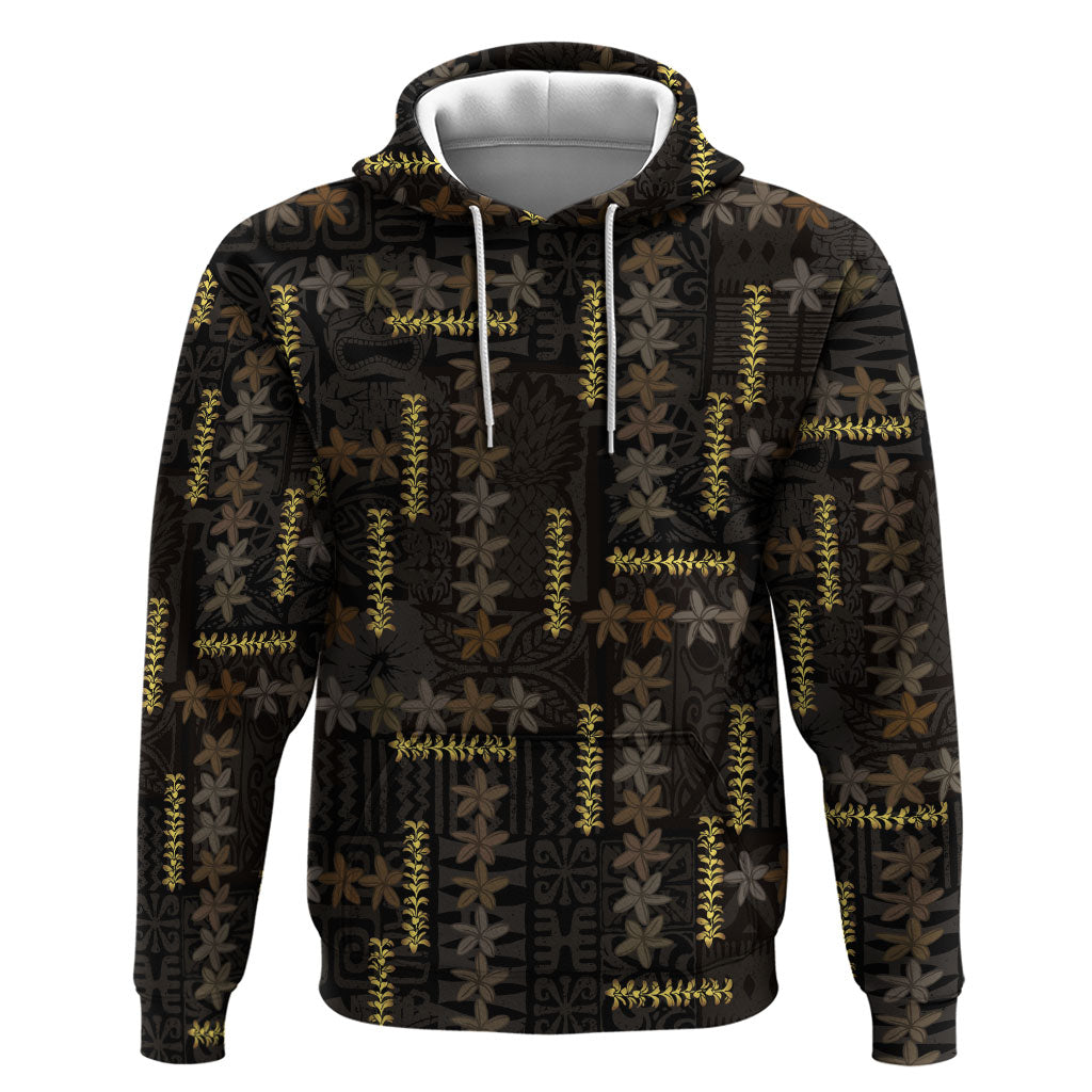 Hawaii Brown Plumeria Lei Black Hoodie Frangipani Floral Heritage Art LT01 Pullover Hoodie Black - Polynesian Pride