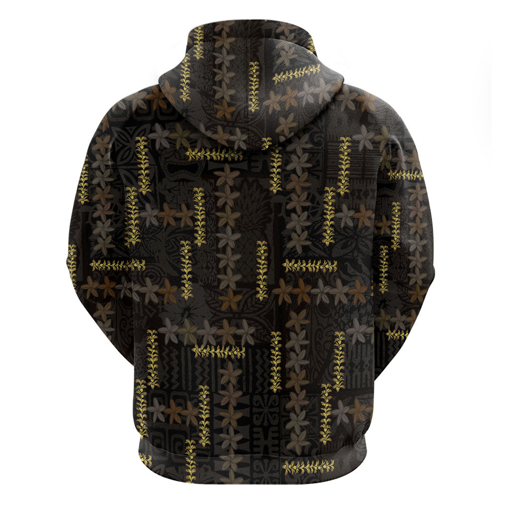 Hawaii Brown Plumeria Lei Black Hoodie Frangipani Floral Heritage Art LT01 - Polynesian Pride